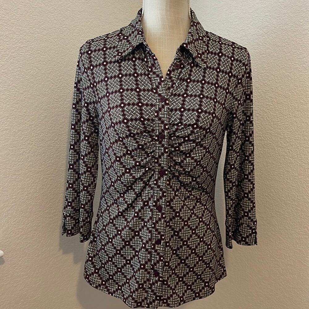 Women’s Laundry by Shelli Segal Geometric Design Button Down Blouse Sz Small